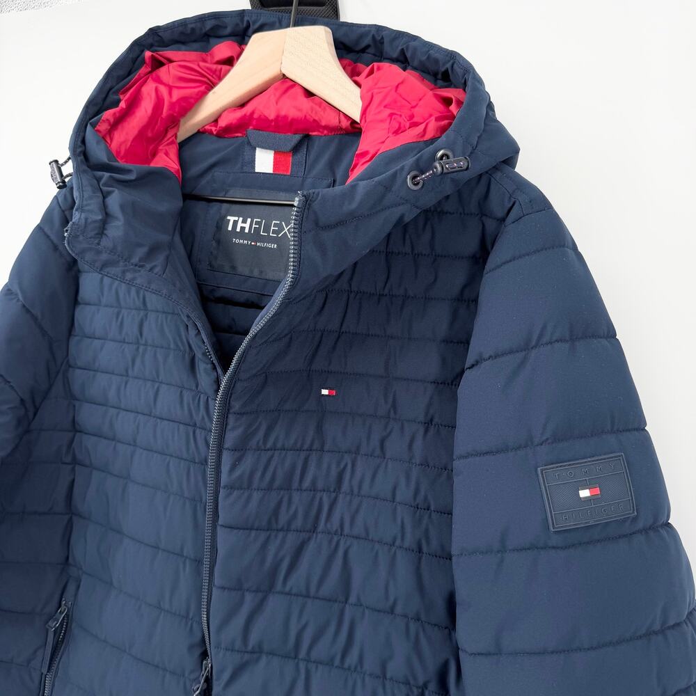 Tommy Hilfiger Men's TH Flex Quilted Puffer Hooded Jacket Midnight Navy - Size L